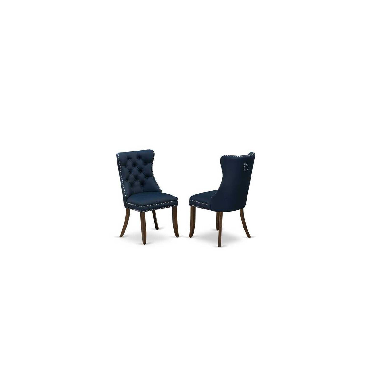9 Pieces Dining Table Set with 8 Navy Blue Faux Leather Chairs Z6024