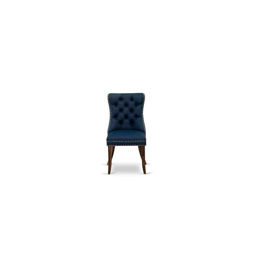 9 Pieces Dining Table Set with 8 Navy Blue Faux Leather Chairs Z6024