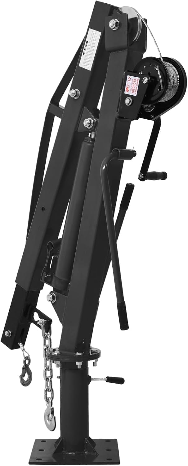 Hydraulic Pickup Truck Crane with Hand Winch, 2000 lb Capacity, 360° Rotation, Black U393391