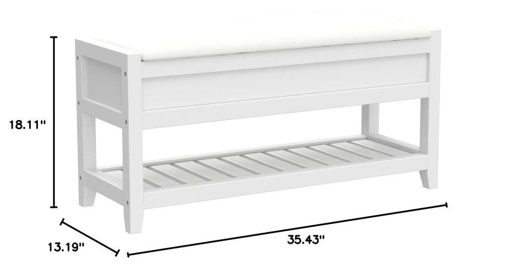 Clean White Seating Bench with Shoe Storage U974
