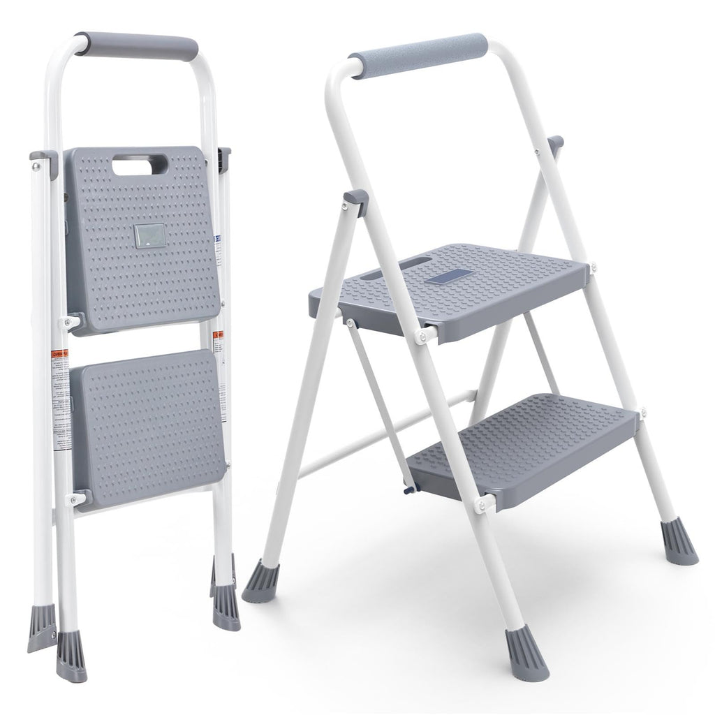 2 Step Ladder with Anti-Slip Pedal and Handrail, 800lbs, Grey M42796