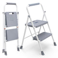 2 Step Ladder with Anti-Slip Pedal and Handrail, 800lbs, Grey M42796