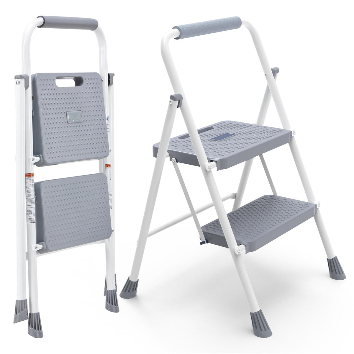 2 Step Ladder with Anti-Slip Pedal and Handrail, 800lbs, Grey M42796