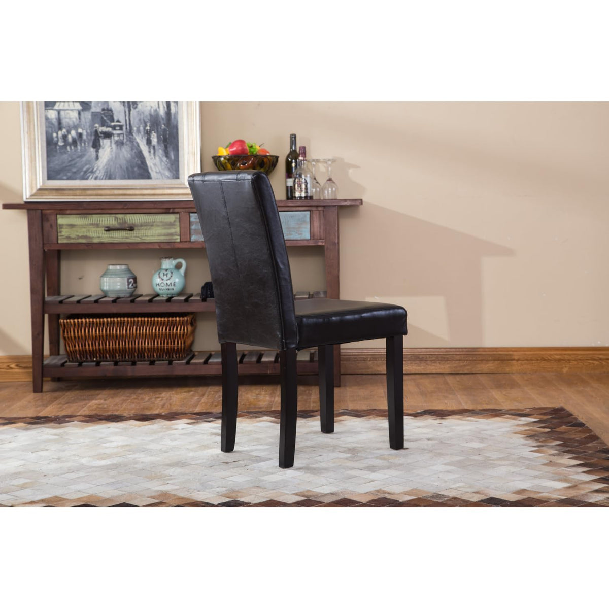 Black Faux Leather Parson Chair Set of 2 H666
