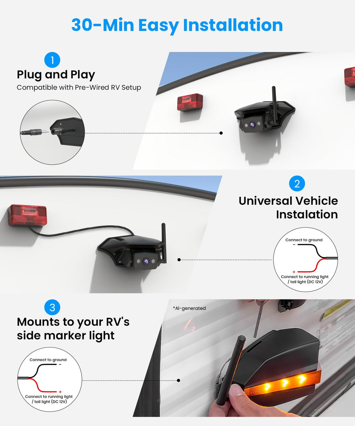 Wireless RV Backup Camera System with Rear & Side Cameras E832