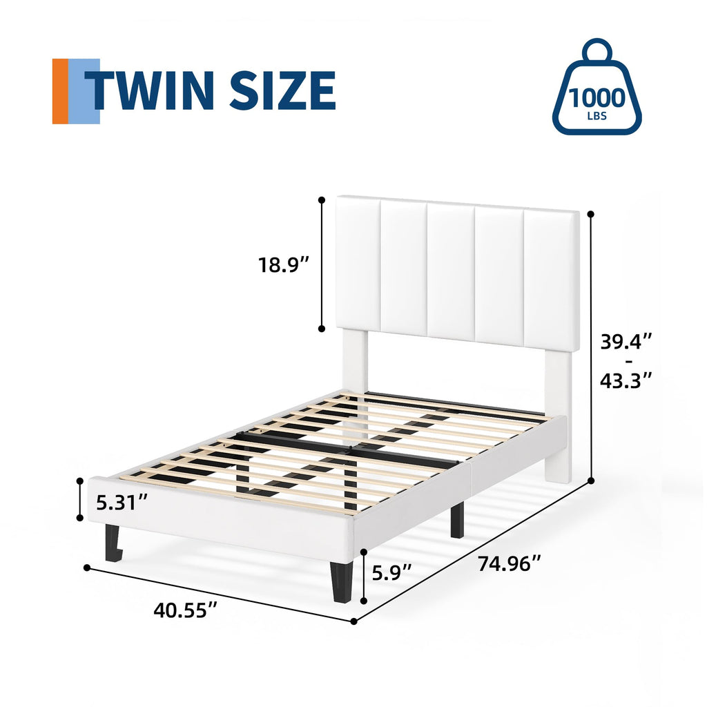 White Twin Size Upholstered Bed Frame F431306