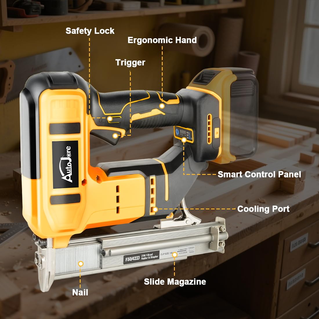 18 Gauge Cordless Brad Nailer 2 in 1 Nail/Staple Gun Y4232