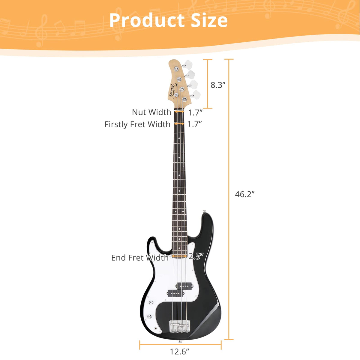 Left Hand 4 String Electric Bass Guitar Kit with Bag Black Y792