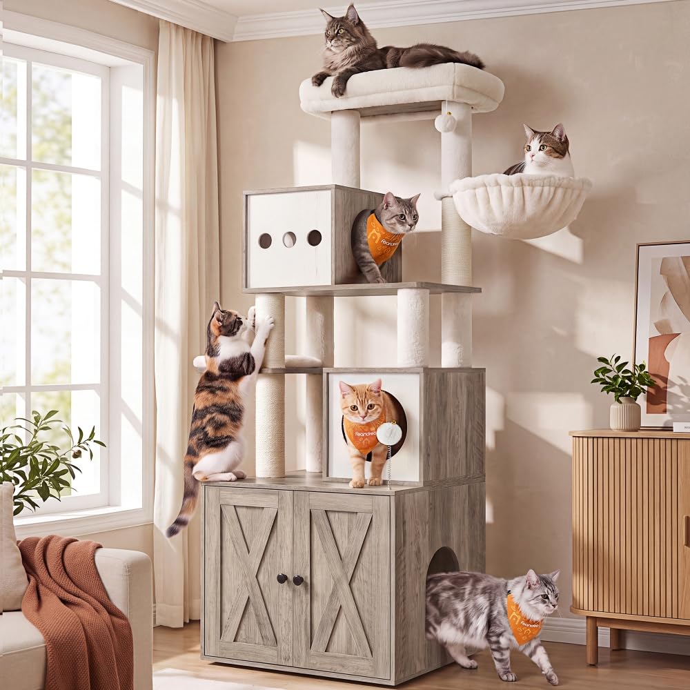 70.1-Inch Tall Cat Tree with Litter Box Enclosure L30427