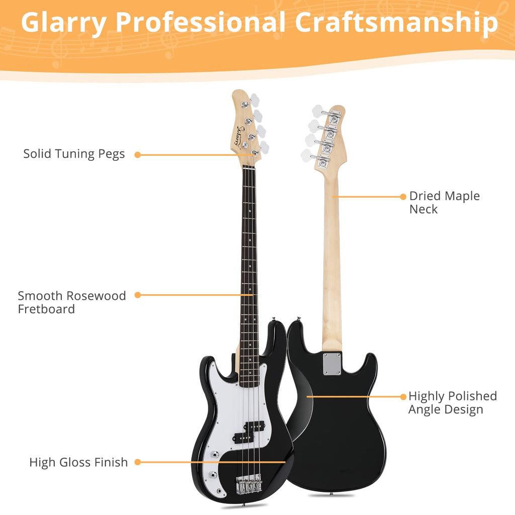 Left Hand 4 String Electric Bass Guitar Kit with Bag Black Y792
