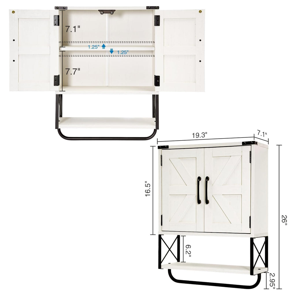 Medicine Cabinet with 2 Barn Door & Towel Bar Rack C234