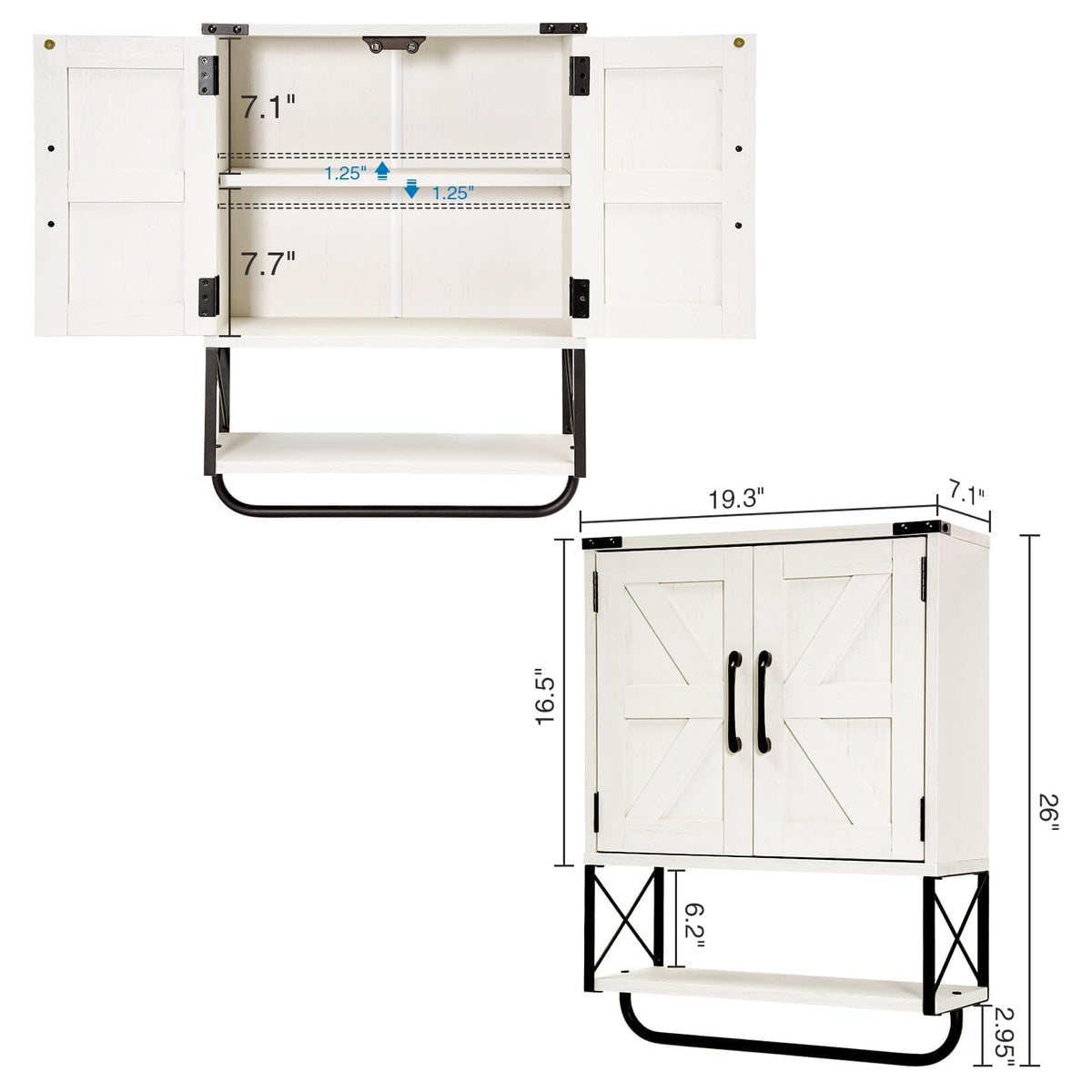 Medicine Cabinet with 2 Barn Door & Towel Bar Rack C234