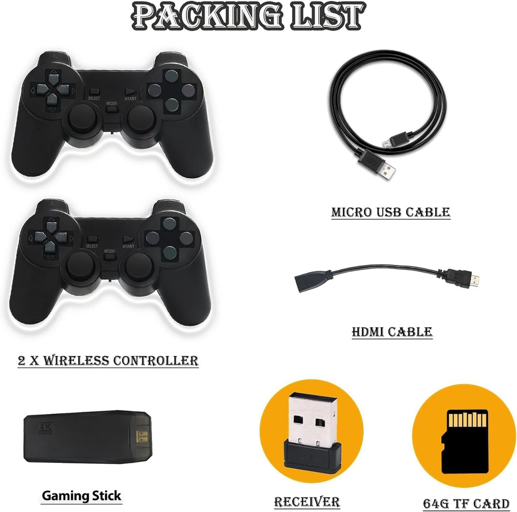 64G Wireless Game Stick 4K HDMI Game Console with 2.4G Wireless Controller W152