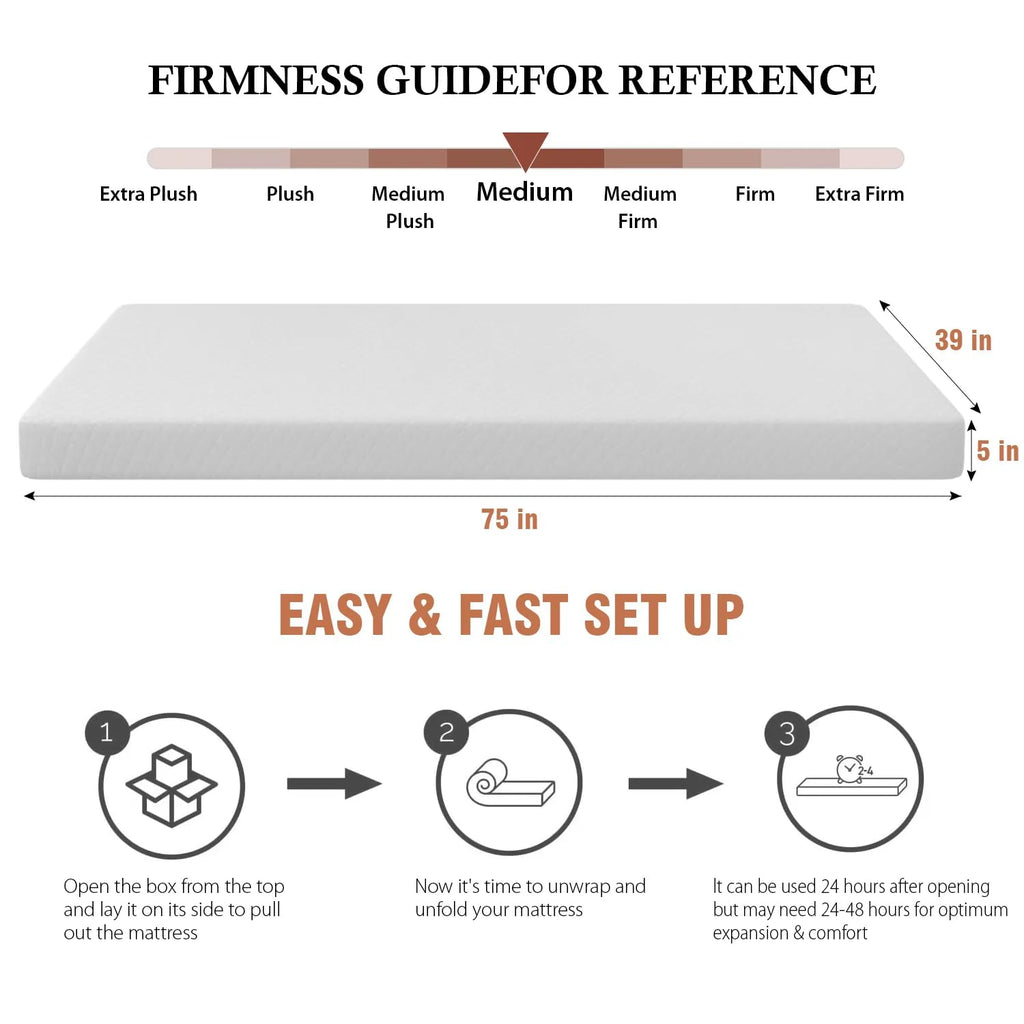 5 inch Memory Foam Twin Mattress with Washable Cover H851015