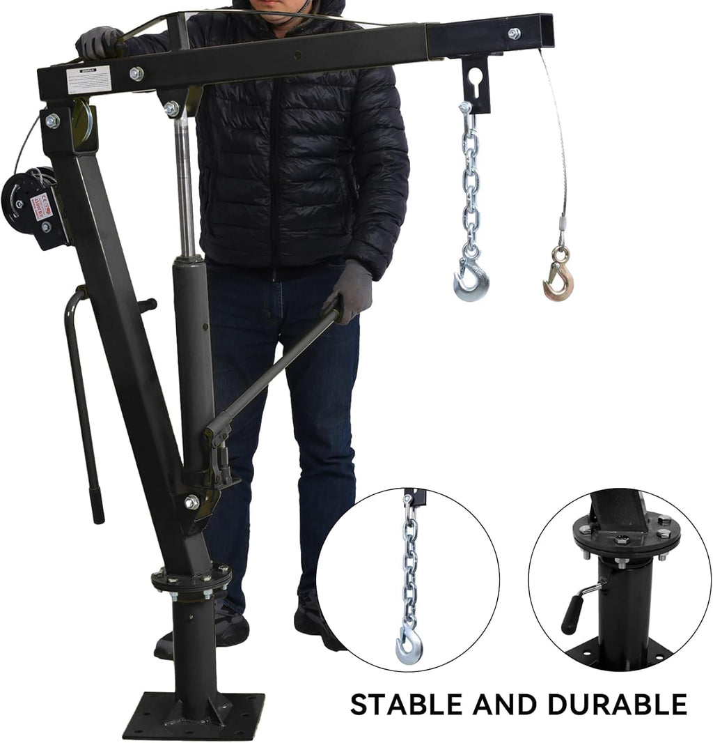 Hydraulic Pickup Truck Crane with Hand Winch, 2000 lb Capacity, 360° Rotation, Black U393391