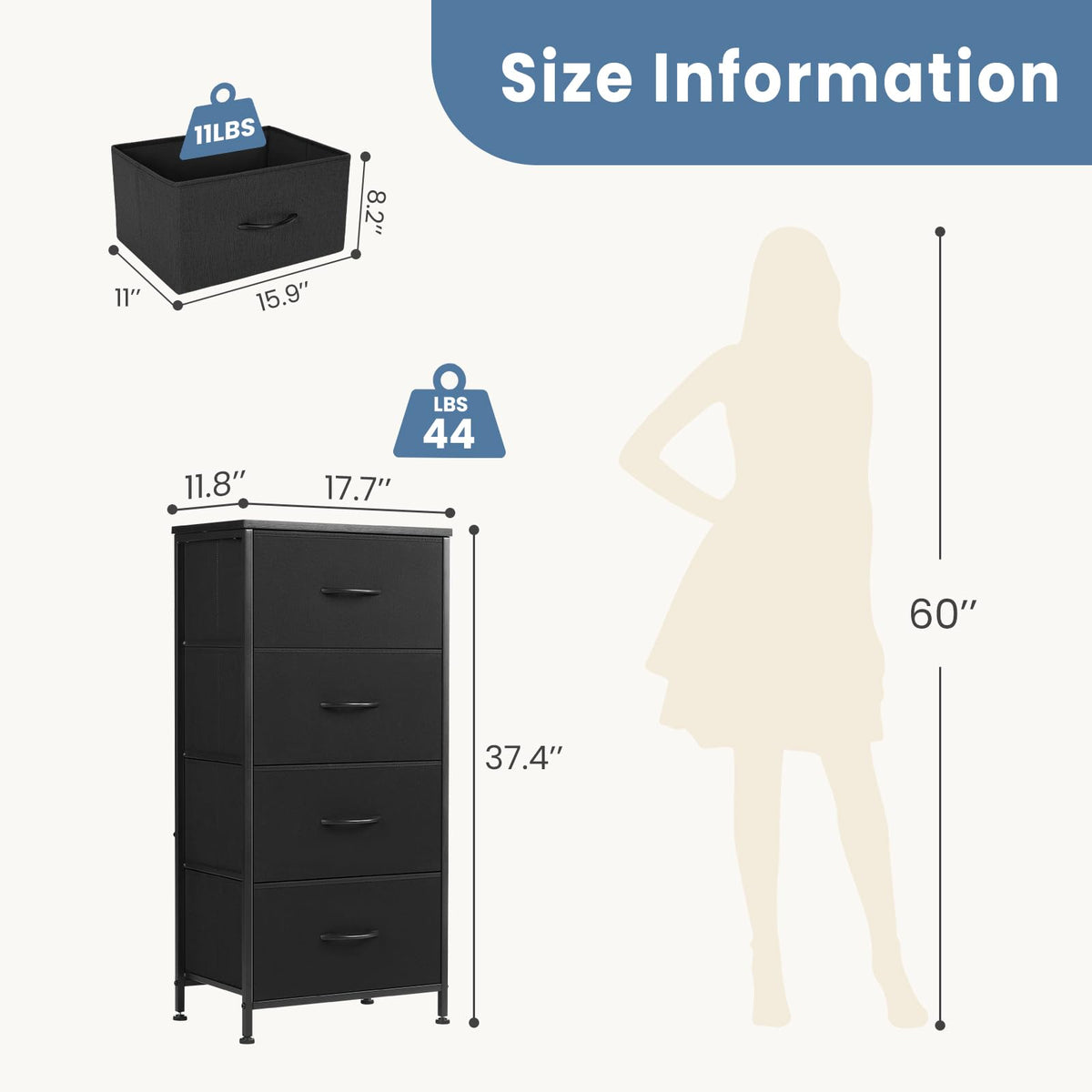 Nightstand with 4 Fabric Drawers L916090