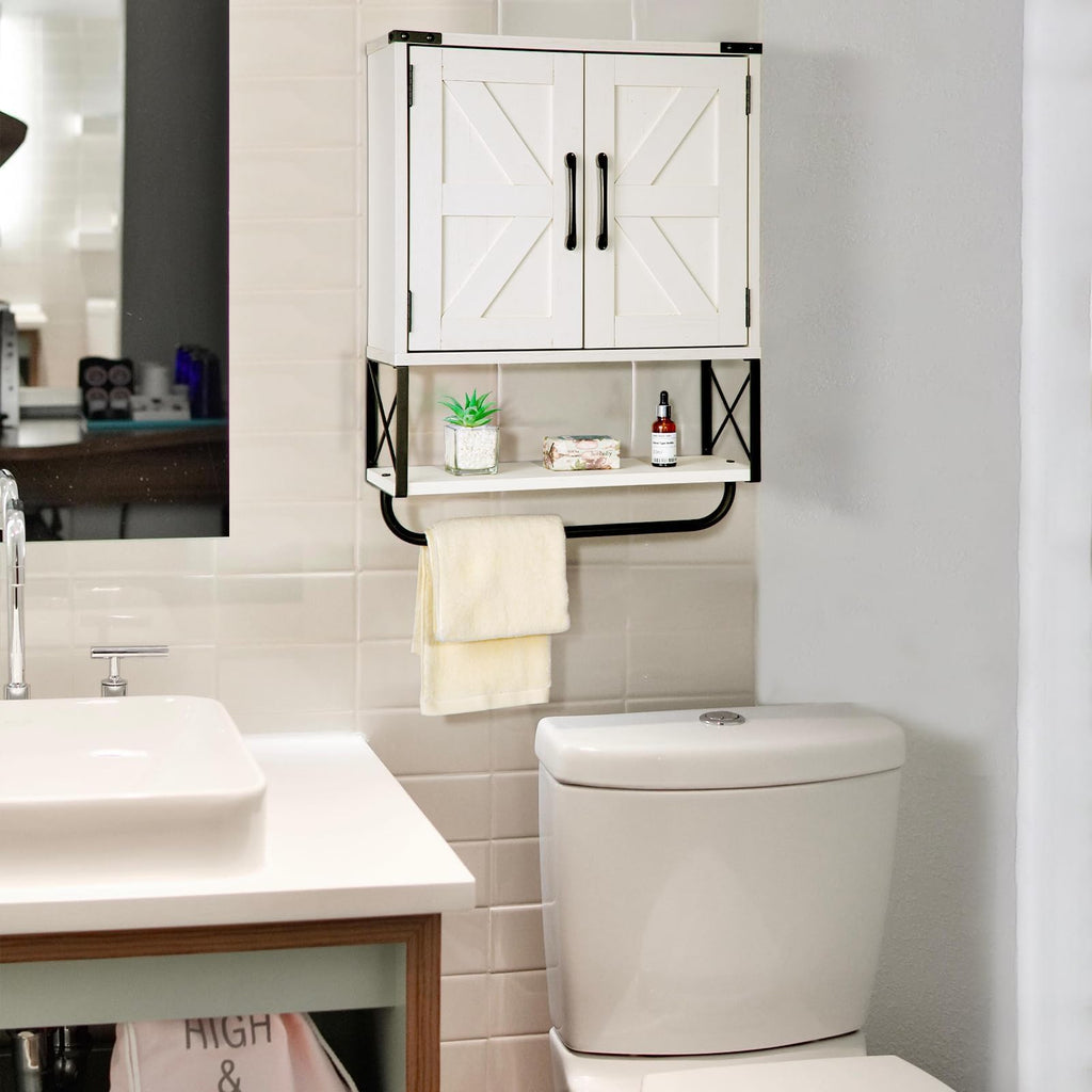 Medicine Cabinet with 2 Barn Door & Towel Bar Rack C234
