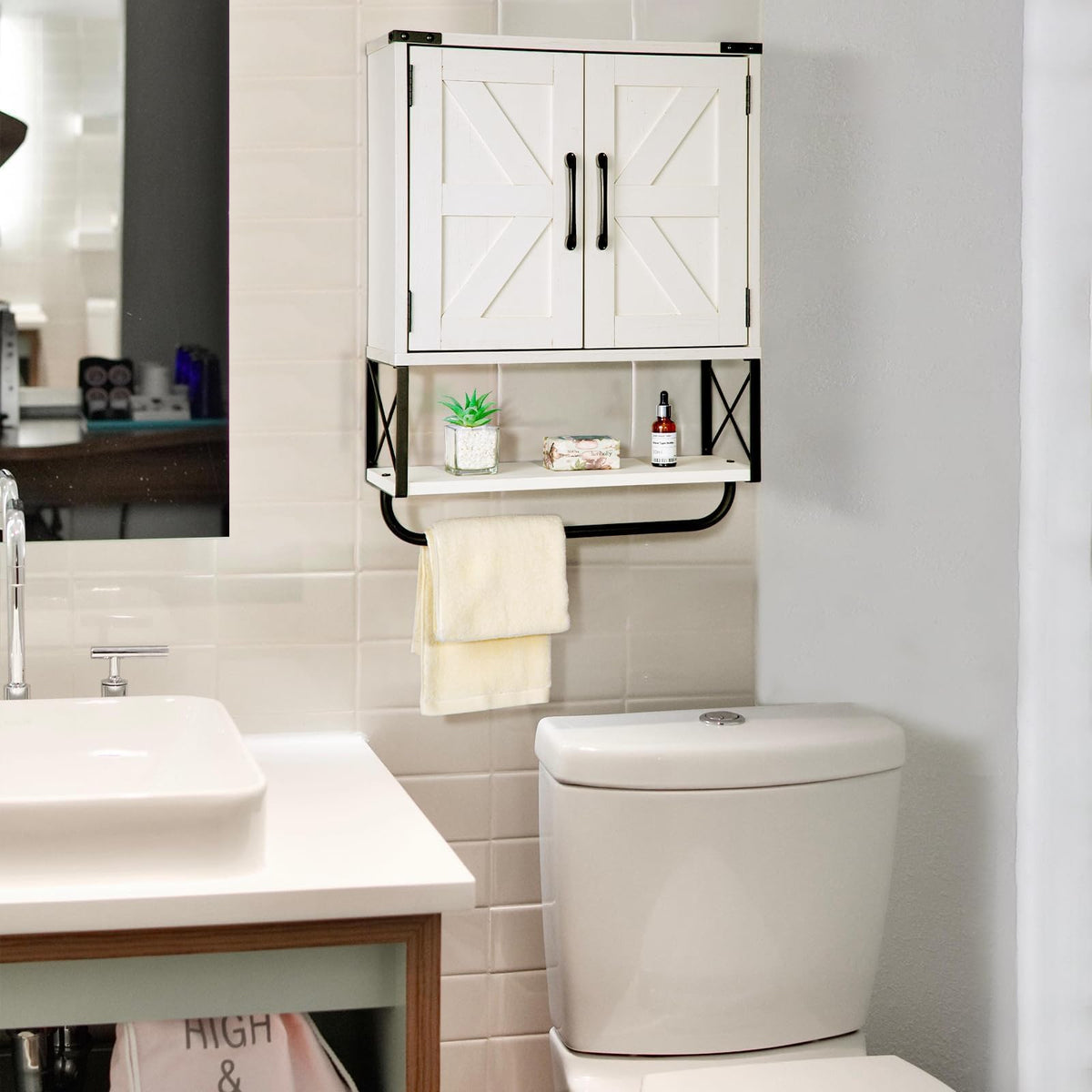 Medicine Cabinet with 2 Barn Door & Towel Bar Rack C234