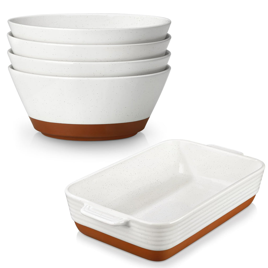 Ceramic Soup Bowl Set of 4 and Baking Dish X47203