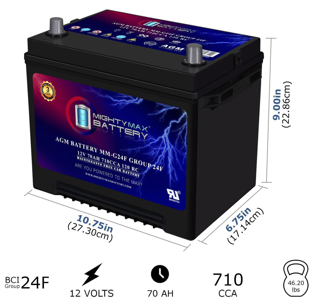 12V 70Ah AGM Replacement Battery F60326