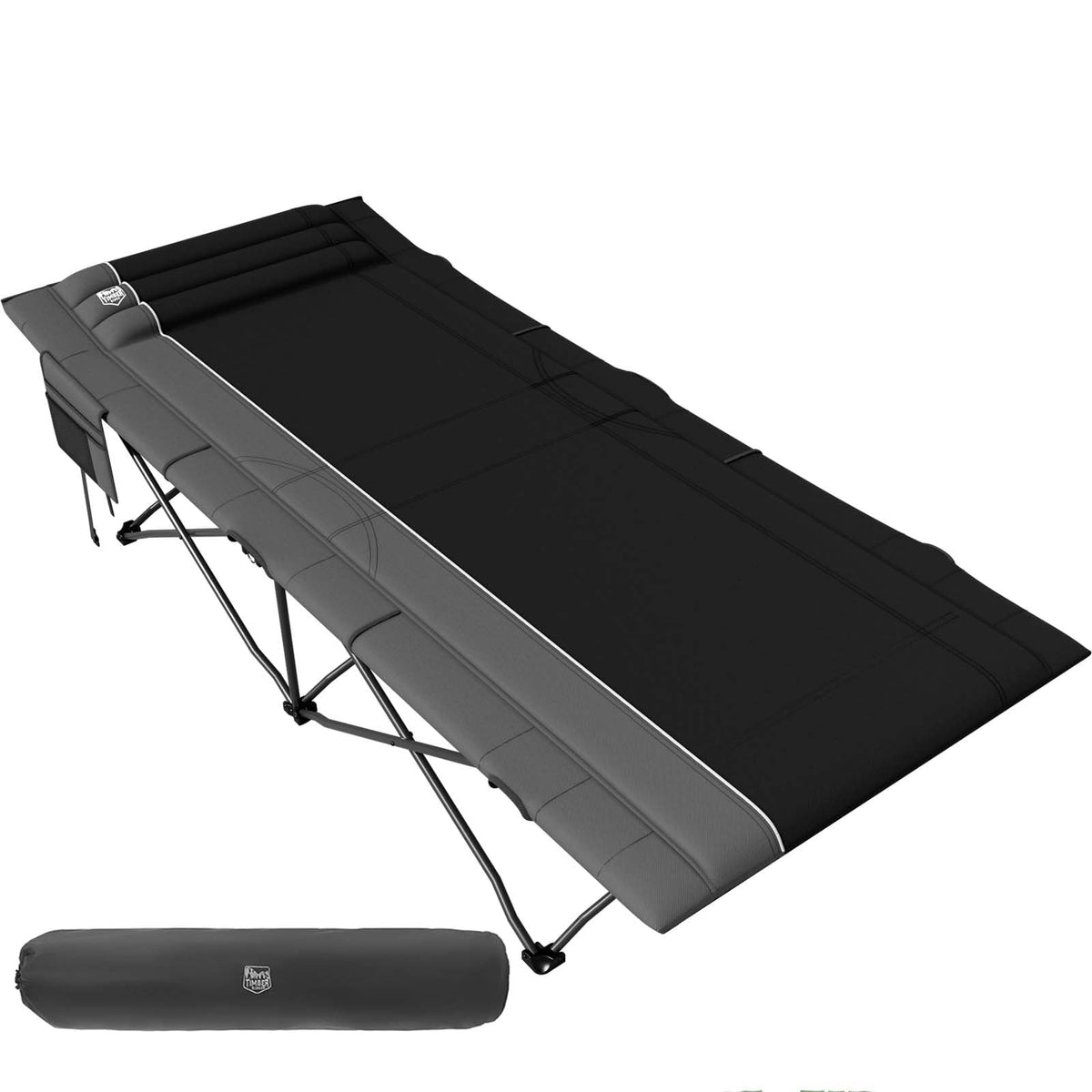 Extra Wide Heavy Duty Oversized Sleeping Cot with Carry Bag Black U792