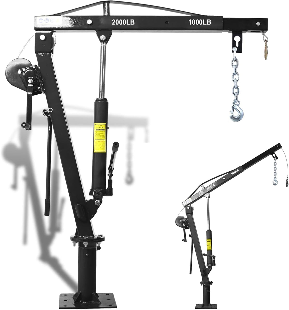 Hydraulic Pickup Truck Crane with Hand Winch, 2000 lb Capacity, 360° Rotation, Black U393391