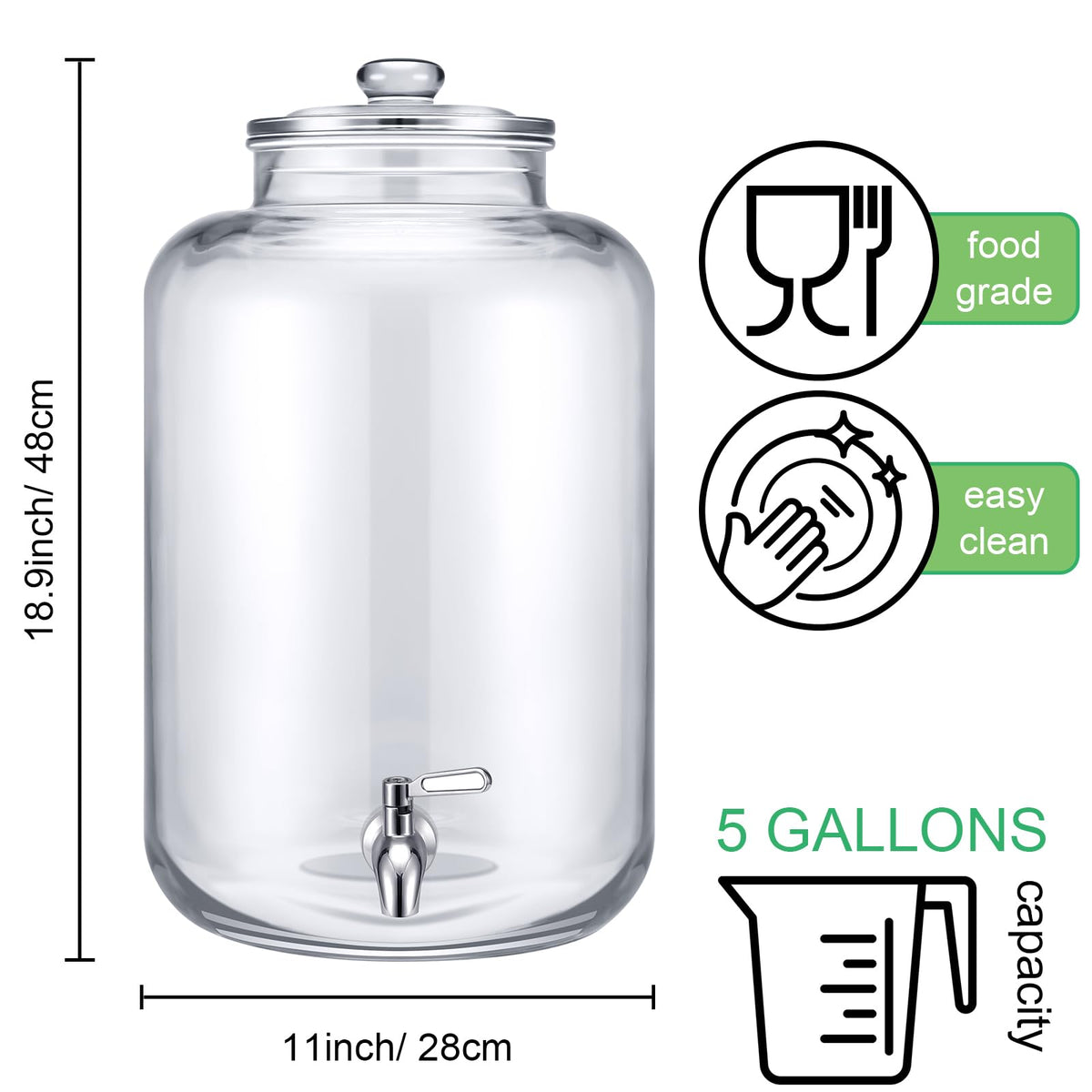 5 Gallon Glass Beverage Dispenser with Lid Z15660