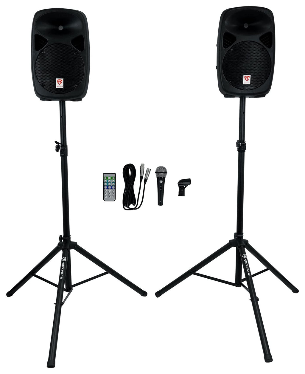 Powered PA Speaker Package with Mic Stands Cables C19127