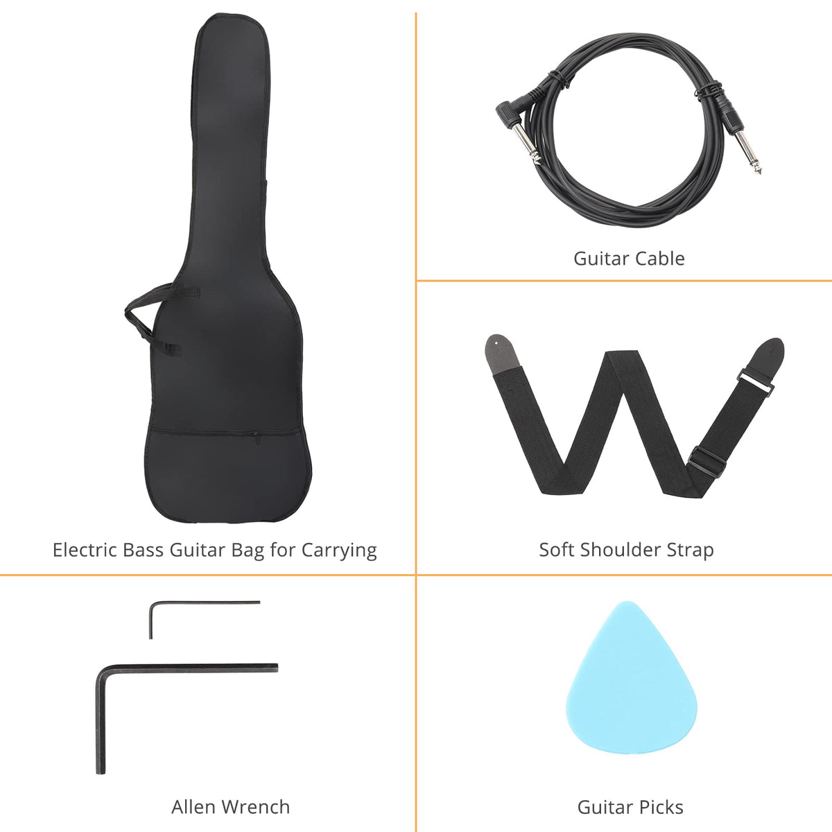 Left Hand 4 String Electric Bass Guitar Kit with Bag Black Y792