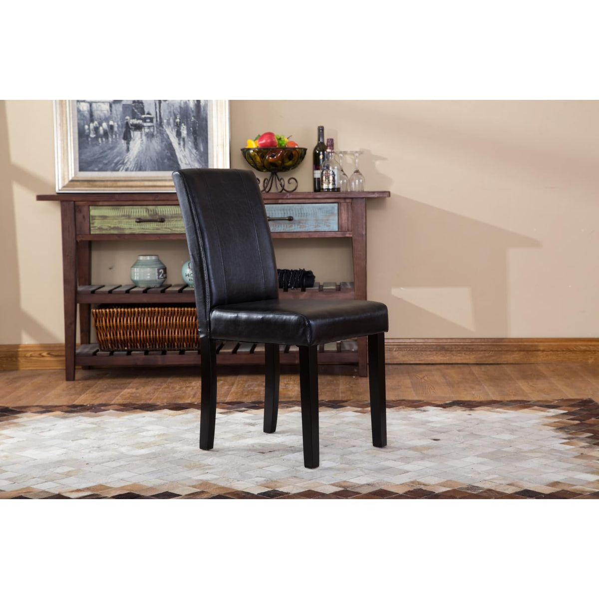 Black Faux Leather Parson Chair Set of 2 H666