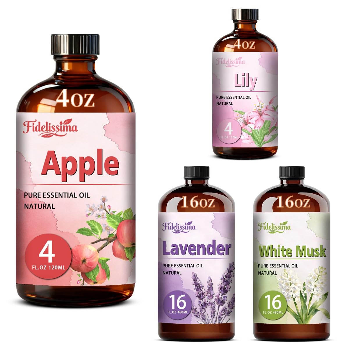 Natural Essential Oil Set 4 Scents with Glass Dropper L52112