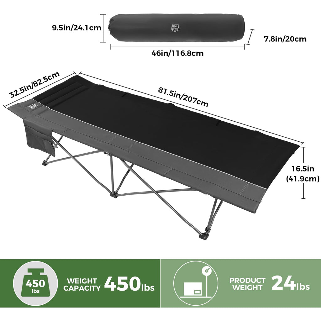 Extra Wide Heavy Duty Oversized Sleeping Cot with Carry Bag Black U792