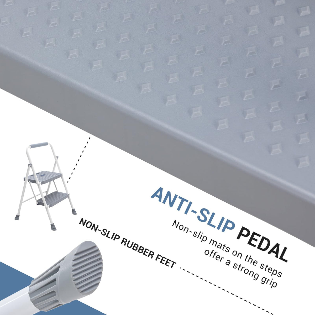 2 Step Ladder with Anti-Slip Pedal and Handrail, 800lbs, Grey M42796