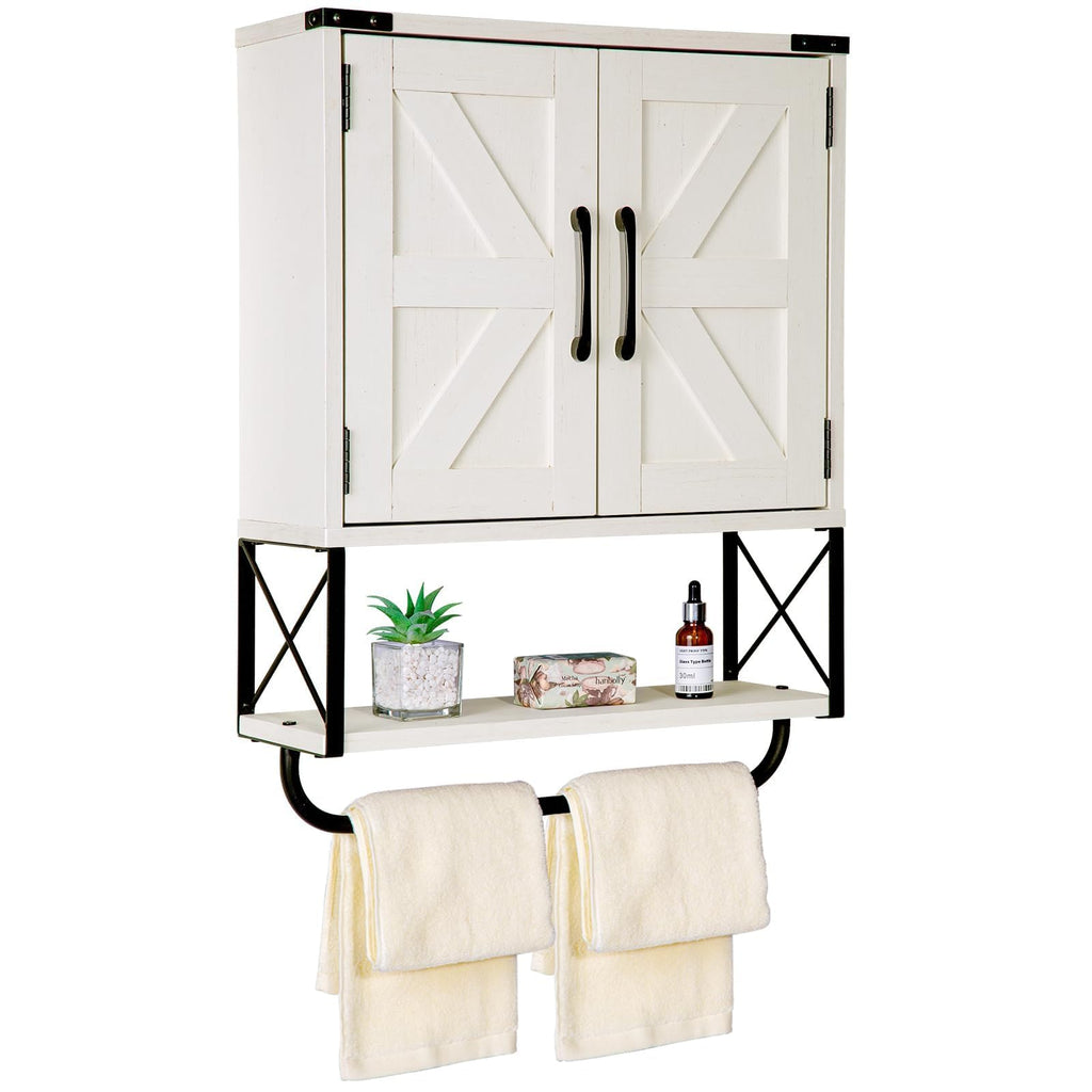 Medicine Cabinet with 2 Barn Door & Towel Bar Rack C234