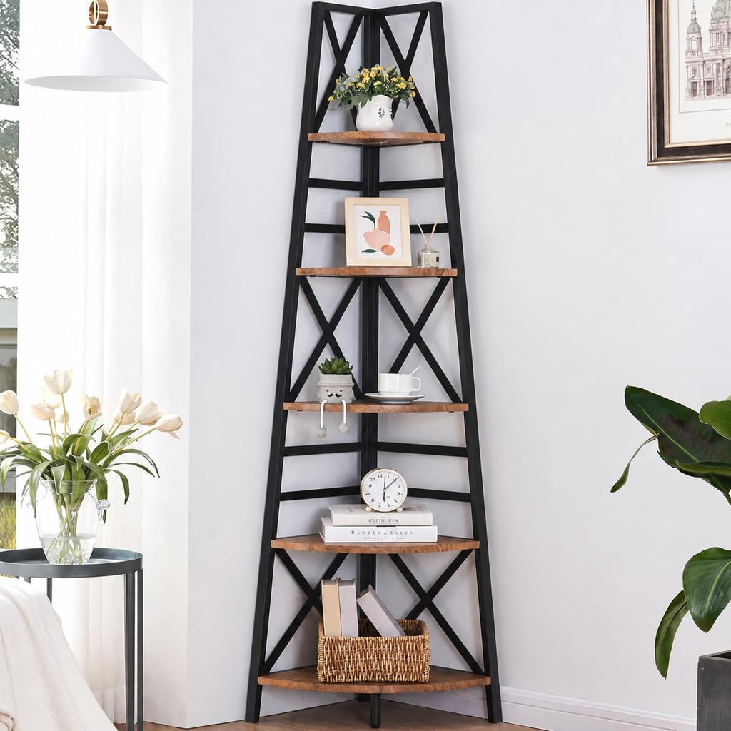 5 Tier 72 Inch Tall Corner Bookshelf N3897