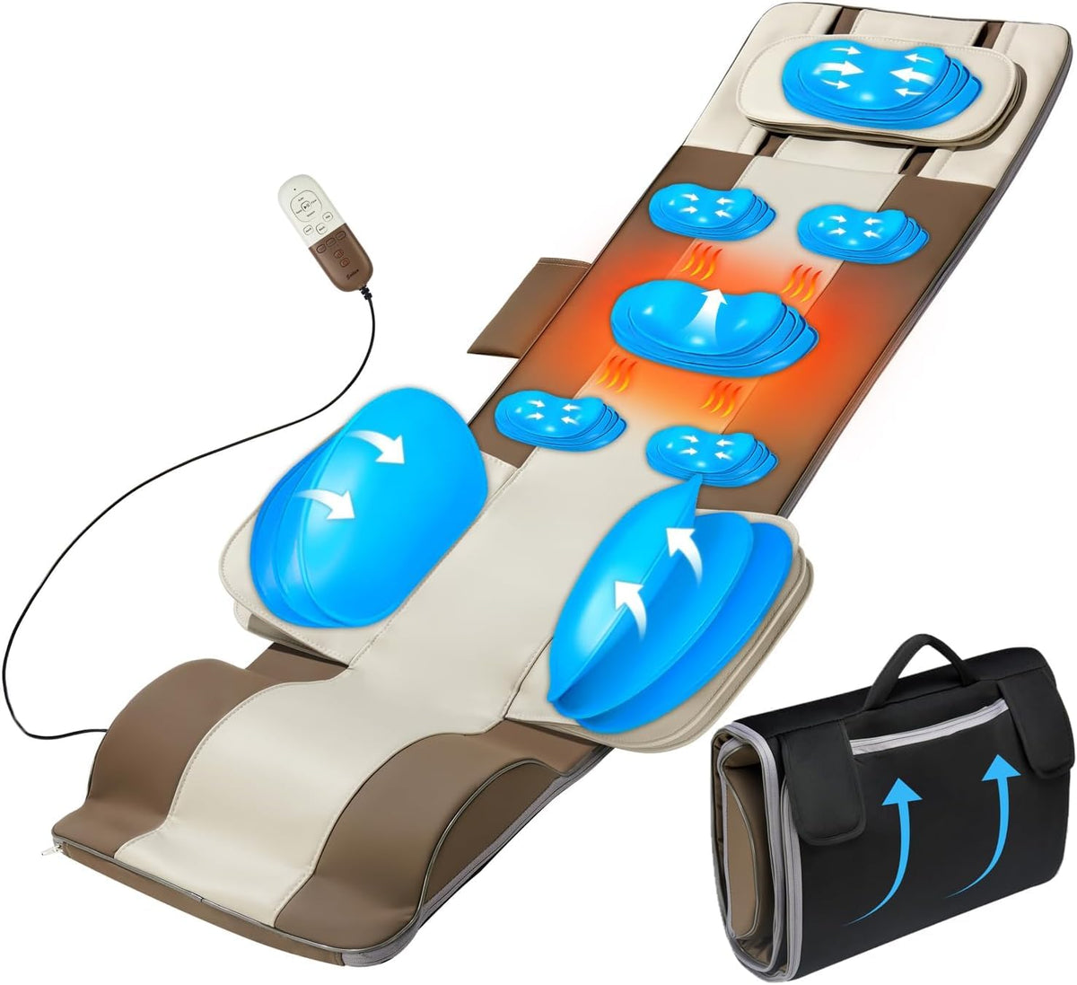 Full Body Massage Mat with Airbags Stretching & Heating, 3D Lumbar Traction, 4 Modes 3 Intensities 3 Heat Levels, PU Leather, Portable & Foldable R7863