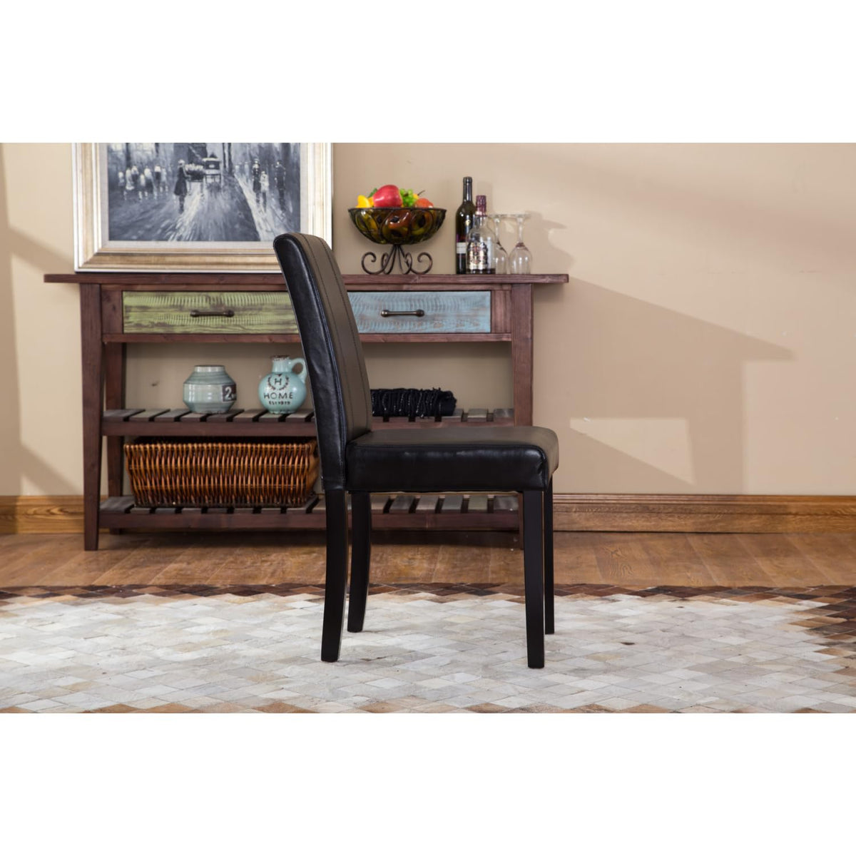 Black Faux Leather Parson Chair Set of 2 H666