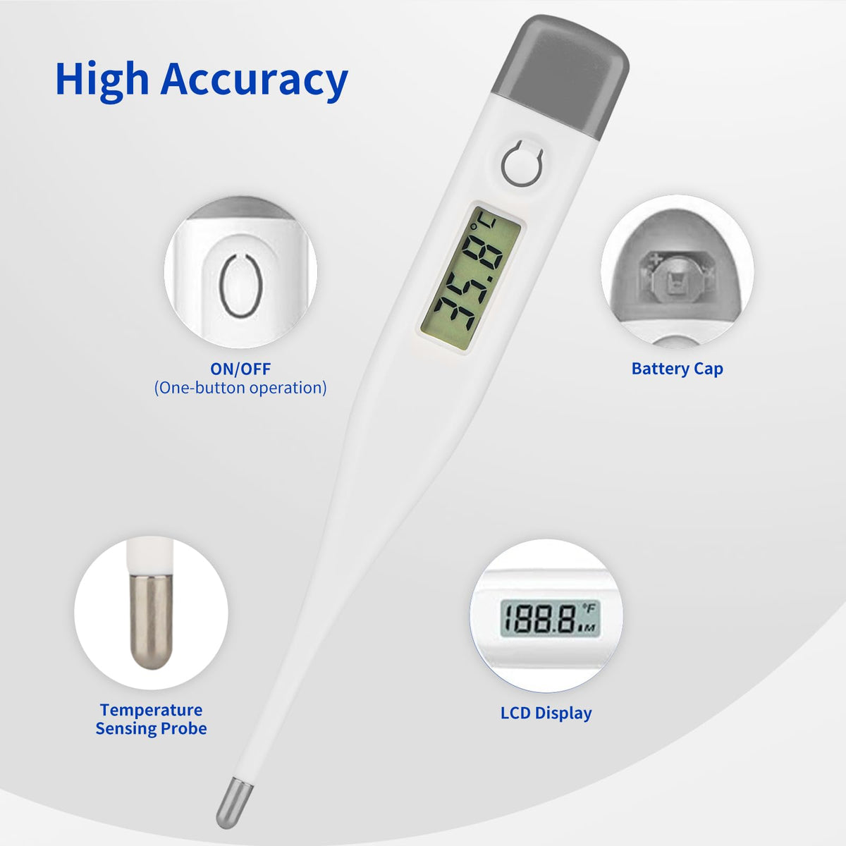 Digital Thermometer LCD Display Grey B52461