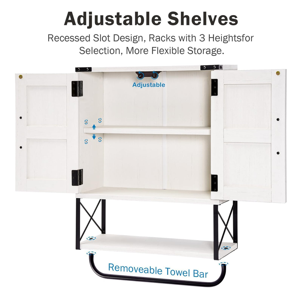 Medicine Cabinet with 2 Barn Door & Towel Bar Rack C234