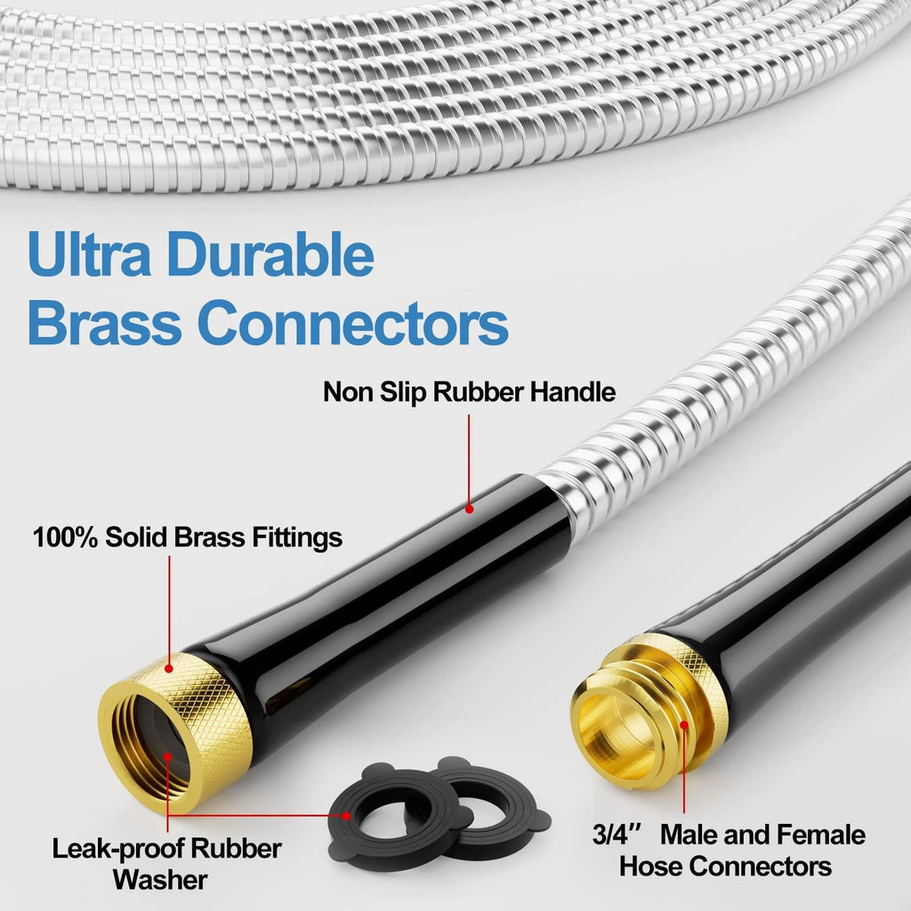100ft 304 Stainless Steel Metal Garden Hose with Rubber Grip J4988
