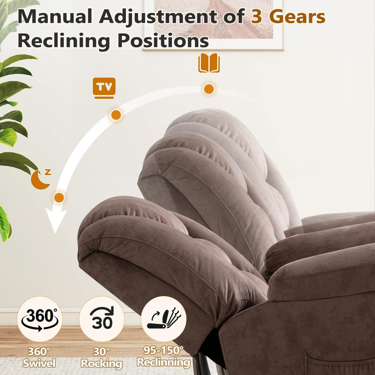 Oversized Manual Swivel Rocker Recliner Chair M1477