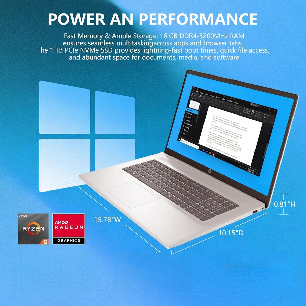 17.3" Touch Screen Laptop, 64GB RAM, 1TB SSD, AMD Ryzen 5, Windows 11 Pro, Silver Z686303
