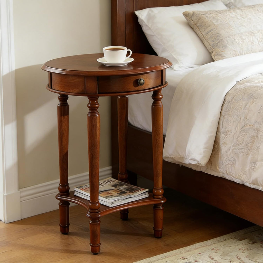 2-Tier Round Side Table with Drawer Z17991
