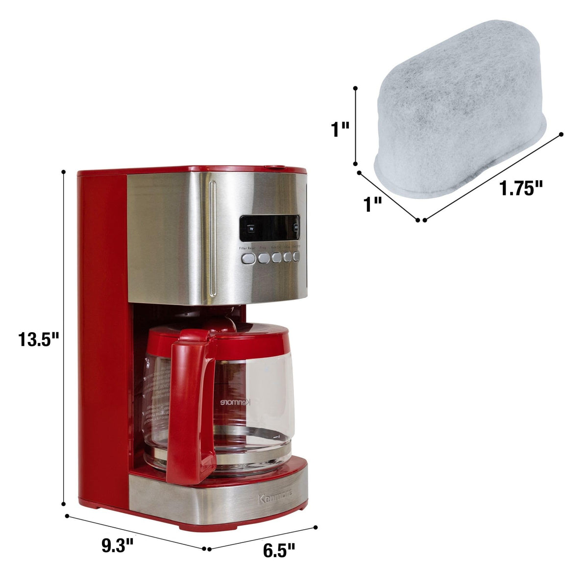 12 Cup Programmable Drip Coffee Maker, Red and Stainless Steel, 12 Pack Charcoal Water Filter N170052