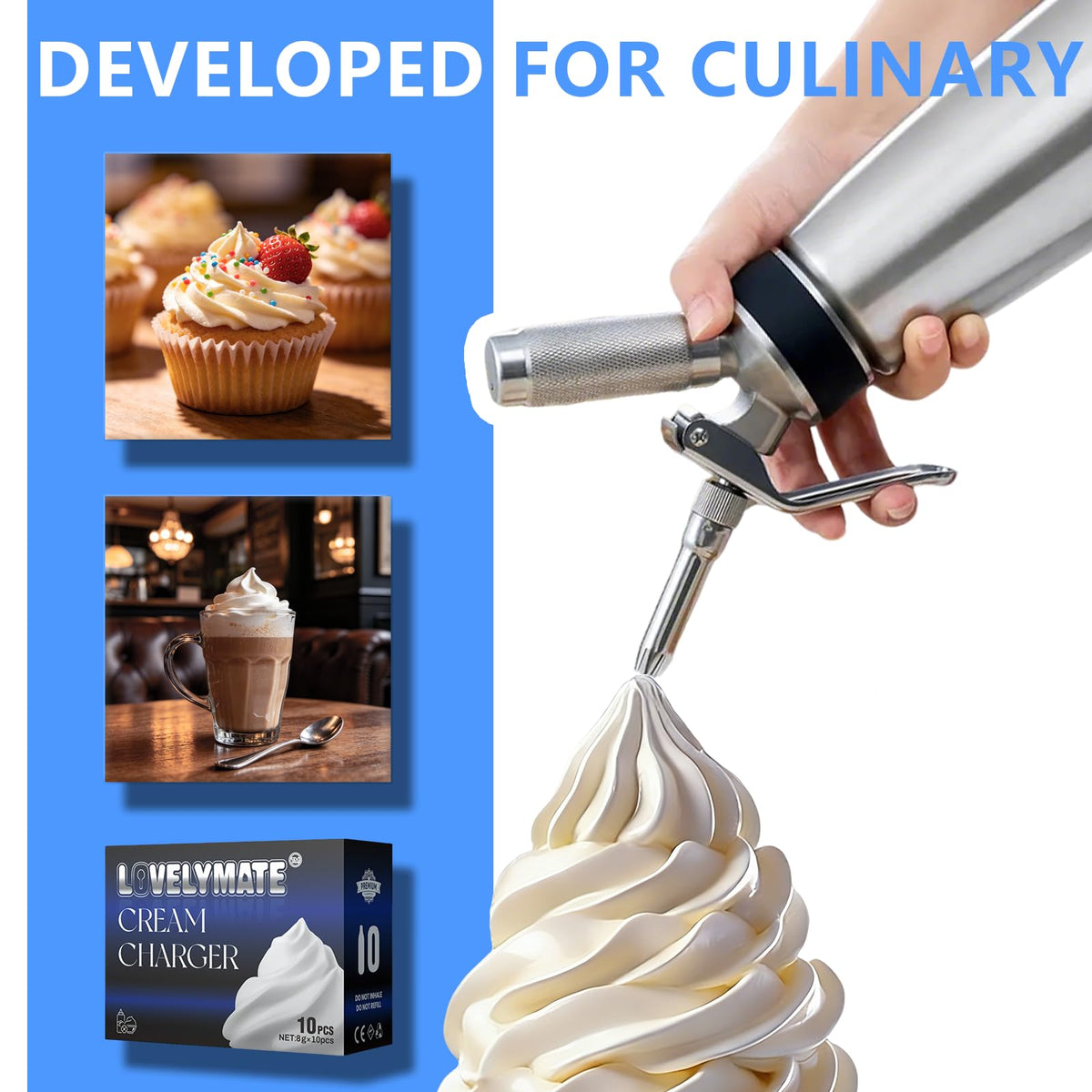 8g Whipped Cream Charger 10 Pack Stainless Steel J73407