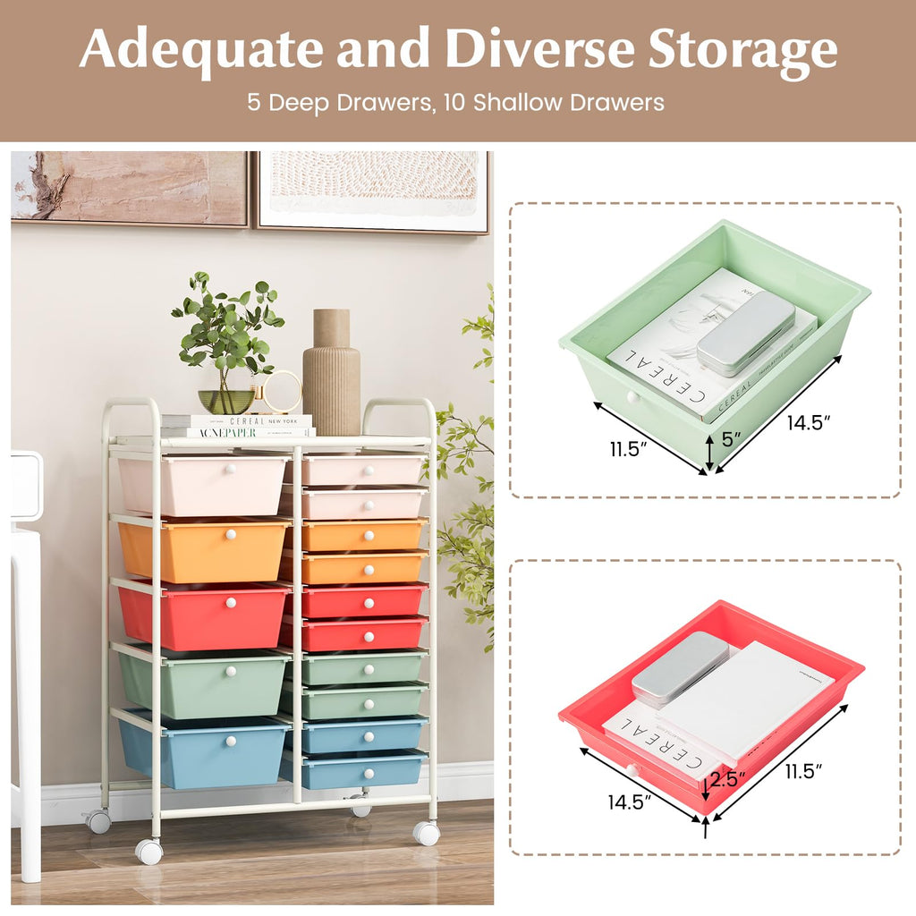 15 Drawer Multicolor Rolling Storage Cart I2499