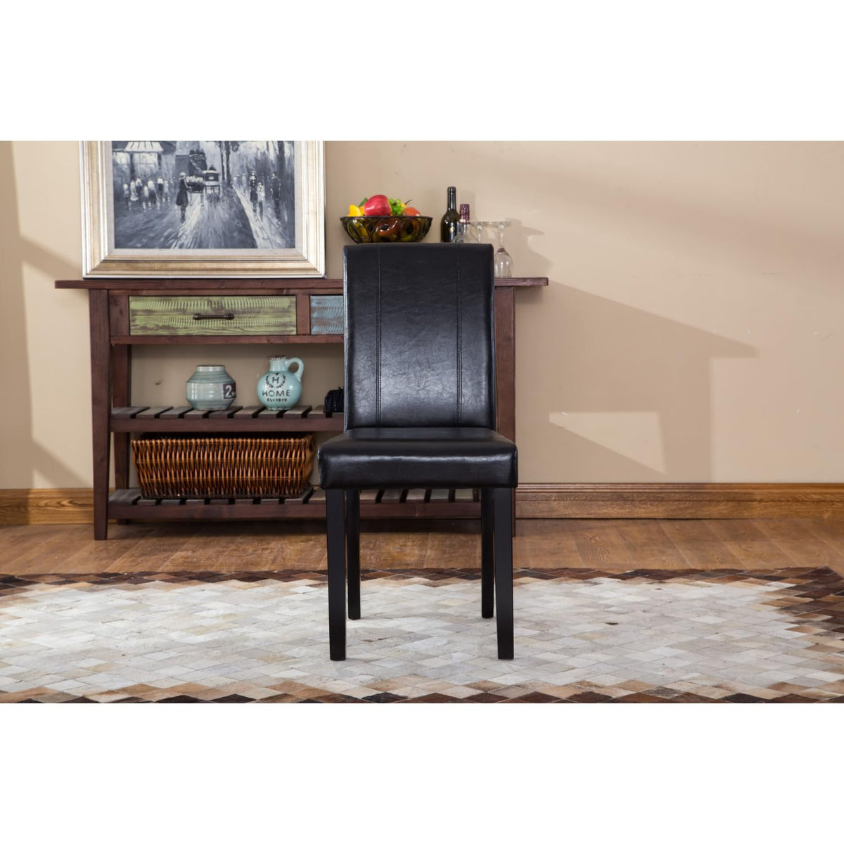 Black Faux Leather Parson Chair Set of 2 H666