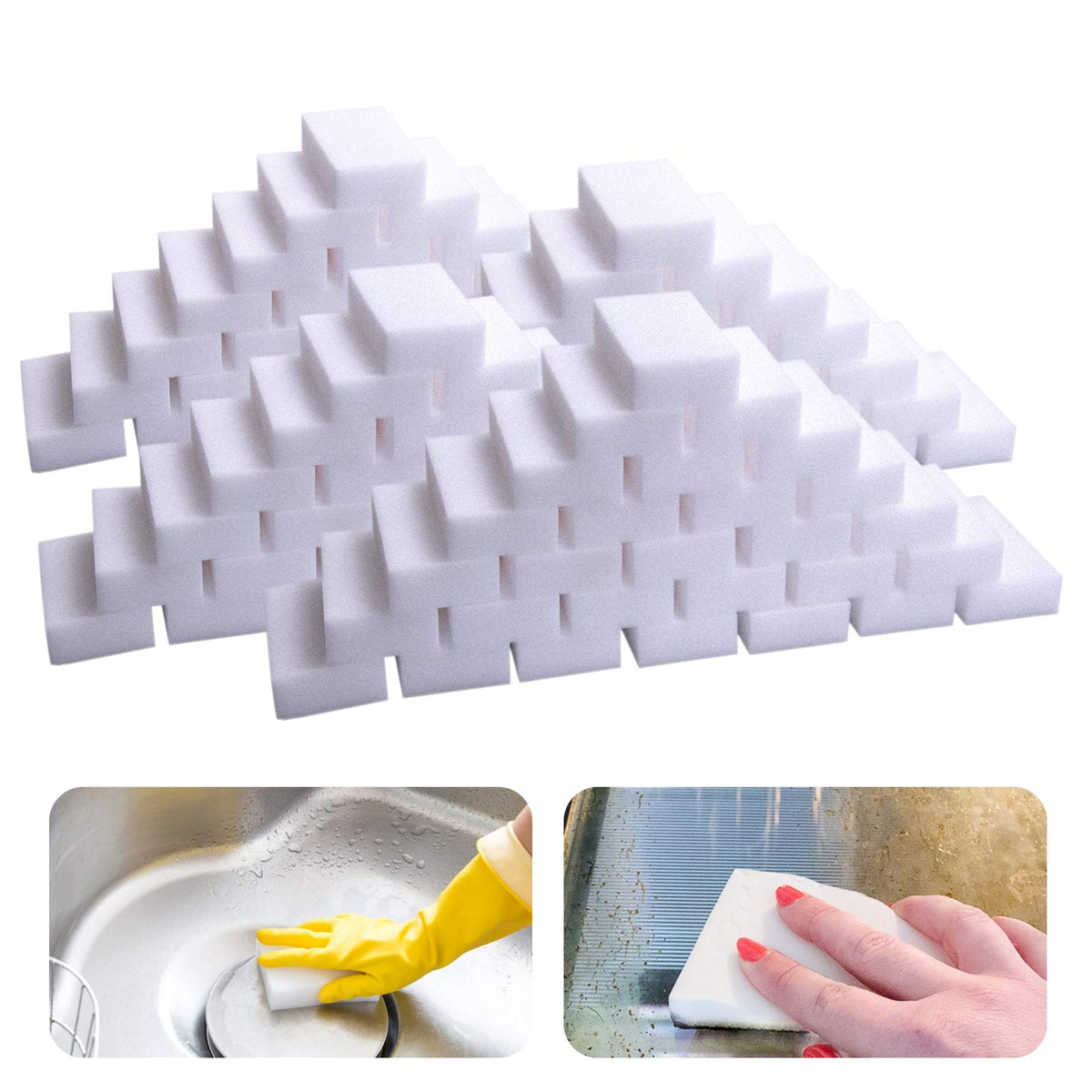 100 Pack Melamine Foam Sponge Eraser White T396