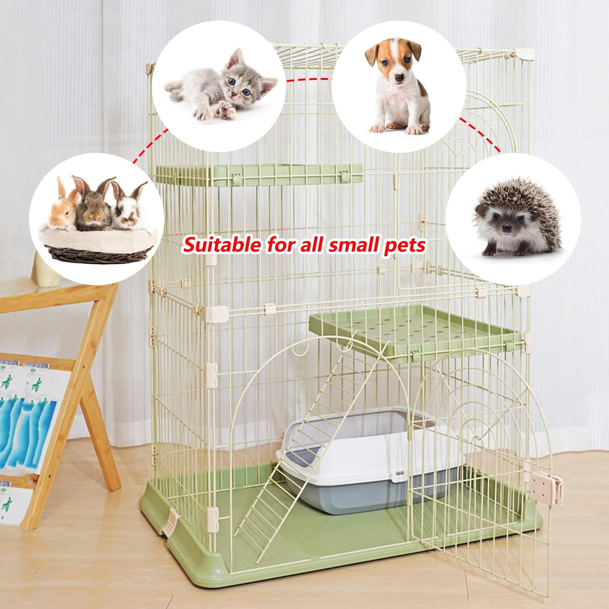 3/4-Tier Wire Cat Cage Playpen Kennel with Hammock G269