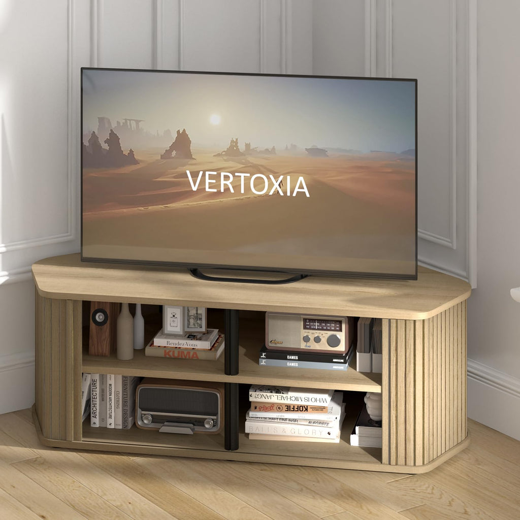 43 Inch Corner TV Stand with Sliding Tambour Door J72376